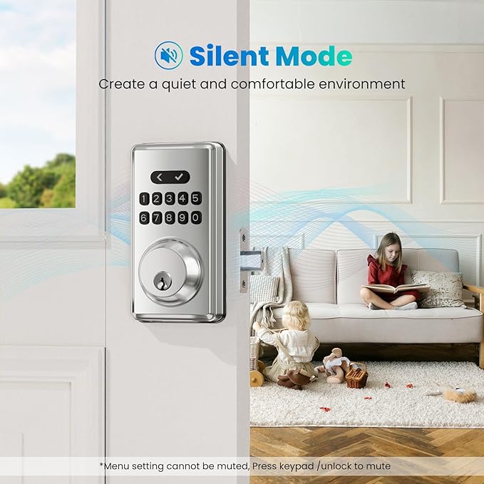 Keyless Entry Door Lock with Keypad, Electronic Smart Deadbolt, Smart Locks for Front Door, Auto Lock, Anti-Peeking Password, Easy Installation, Silver