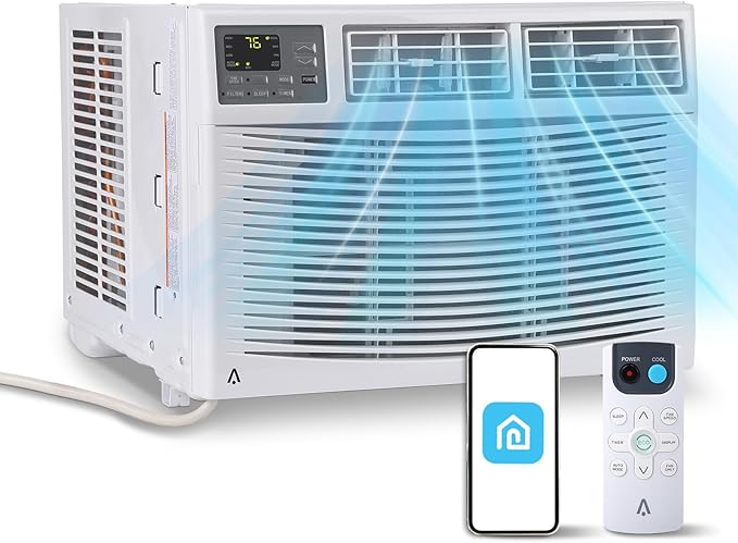 12000 BTU Window Air Conditioner, Smart WiFi AC Unit with Remote & App Control, Heavy Duty Cooling for Large Rooms up to 550 Sq. Ft., Energy Saving Mode, 4-Way Air Direction, White