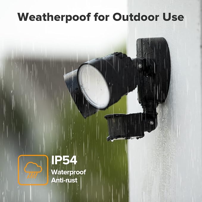 LUTEC Shrimp P6221B-PIR24 2000 Lumen 18 Watt 26 LED Motion Activated Integrated Dual-Head Floodlight Outdoor, IP54 Waterproof Exterior Security Wall Light for Patio, Garden, Yard-Black