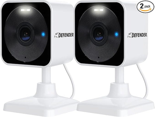 Defender GO 2K AI Powered WiFi Indoor/Outdoor Home, Business, Pet, Baby Security Camera, AI Detection, Dual Band, Spotlight/Siren, Color Night Vision, 2-Way Talk, Works with ClearVu App, 2 Pack
