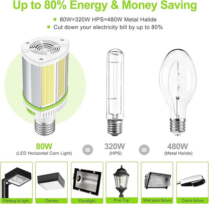 LED Corn Light Bulb 80W 64W 48W Adjustable, E39 Base LED Light Bulb 5700K 5000K 4500K, DLC ETL Listed 12,000LM Commercial High Bay Fixture for Warehouse Shoebox Park lot Area Lighting, AC 100V-277