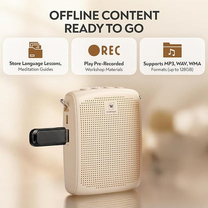 WinBridge Bluetooth Voice Amplifier - 15W Wireless Headset Mic, Portable PA System for Classroom/Elderly, Speaker and Microphone for Teachers, Tour Guide, Soft-Spoken People, WB002 Beige