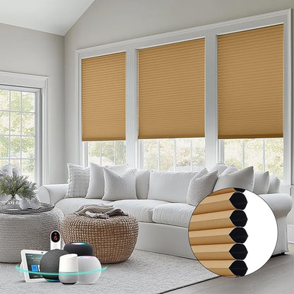 Bringnox Smart Motorized Cellular Shades,with Google Home and Alexa Via HUB,and Customized(Blackout Brown-107, Blackout)