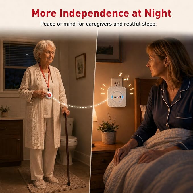 CallToU Caregiver Pager Wireless Call Button Nurse Alert System 500+ Feet for Home/Elderly/Patient/Disabled 06WS (3 Receiver 1 Round Button)