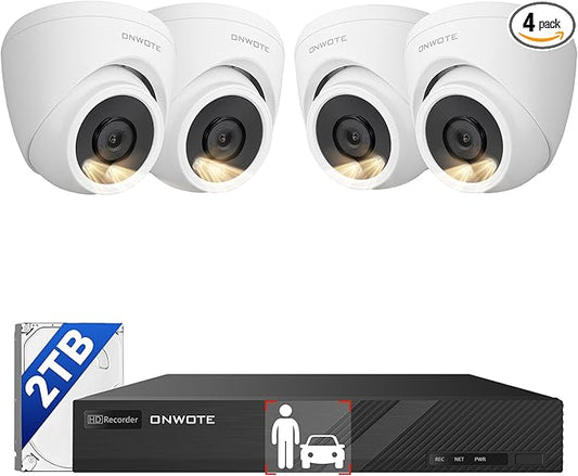 ONWOTE 8 Channel NVR PoE Security Camera System, 4X 6MP Wired Outdoor IP Cameras, AI Human Vehicle Detection Tigger Color Night Vision, 122° FoV, 8CH 4K 8MP NVR 2TB, CCTV Kit for Home Businesses