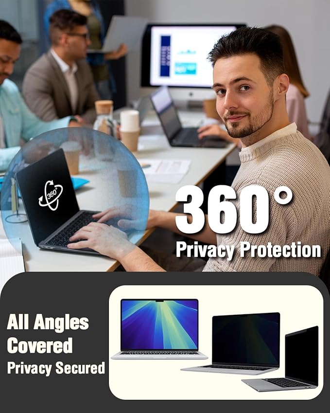 F FORITO Magnetic Privacy Screen Protector Compatible with MacBook Air 15.3 inch (2026-2023, M2, M3, M4, M5), Removable 360° Anti Peeping Anti Blue Light Anti Glare Laptop Privacy Screen Shield