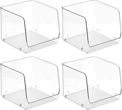 iDesign Open-Front Storage Bin for Kitchen, Bathroom, or Home Office, Set of 4, Clear, Made in USA