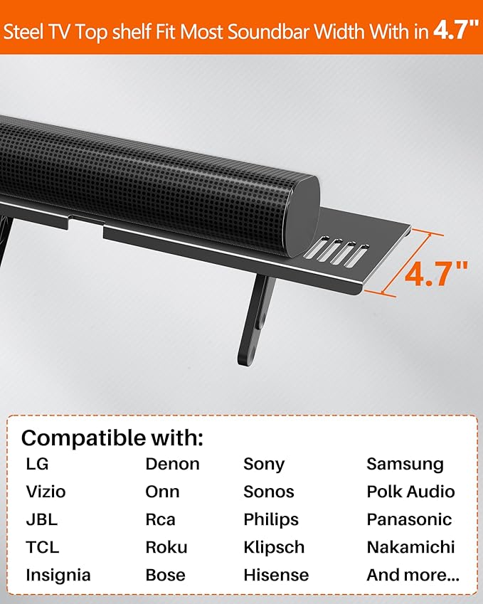 Soundbar Mount, No Drilling Steel TV Top Shelf Fits Most of Sound Bars Up to 15 Lbs, Universal Sound Bar TV Mount Bracket, Sound Bar Stand Compatible with Samsung, Sony, LG,Bose, 33.8x4.7inch