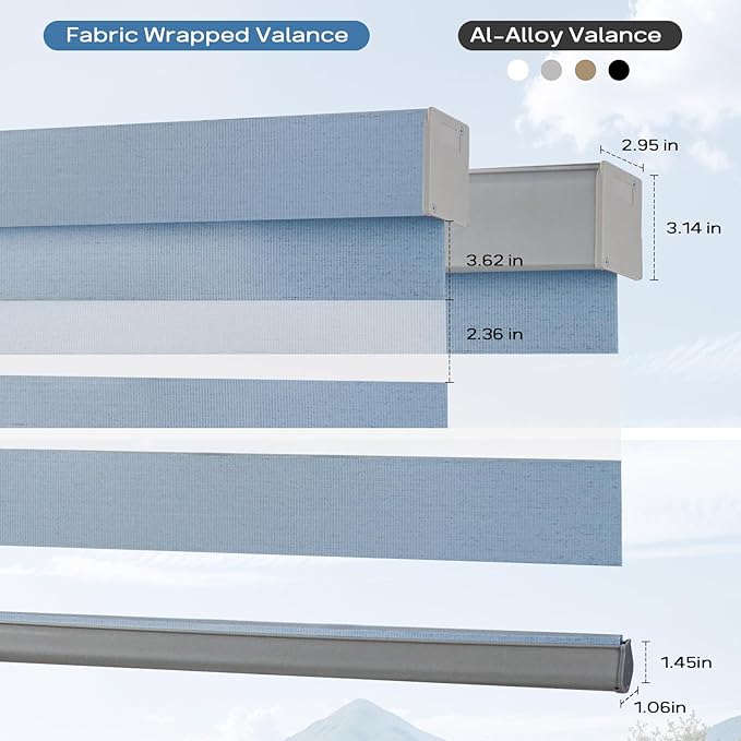 Motorized Zebra Blinds Compatible with Alexa Smart Dual Layer Shades with Control Remote Roller Blinds Automatic Shades for Smart Home and Office Customized Size (95% Shading - Sky Blue)