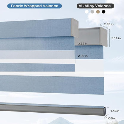 Motorized Zebra Blinds Compatible with Alexa Smart Dual Layer Shades with Control Remote Roller Blinds Automatic Shades for Smart Home and Office Customized Size (95% Shading - Sky Blue)