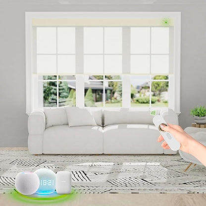 Motorized Blinds with Remote [Light Filtering] Smart Blinds Compatible with Alexa Google HomeKit, 70% Blackout Automatic Roller Shades for Indoor Windows, Customized Size, Linear Stardust