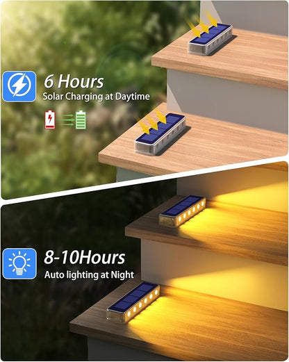 DetarZinLED Solar Step Lights for Outside,8 Pack Solar Stair Lights Outdoor Waterproof,Warm White Deck Light Solar Powered Waterproof for Steps,Stairs,Walkway,Sidewalk,Patio,Pathway