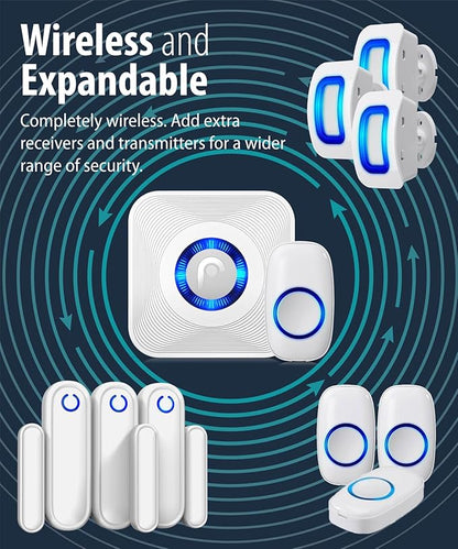 Fosmon WaveLink Wireless Door Chime with 500 Feet Range, 58 Tunes, 5 Volume Levels & LED Indicators for Home/Business/Office (1 Receiver + 2 Sensors)