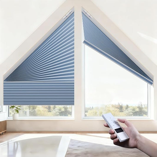 Godark Smart Angled Customized Blackout Honeycomb Blinds Suitable for Trapezoidal/Triangular/Polygonal Windows Motorized Cellular Shades Compatible with Alexa/Google Home/Tuya APP-Blue