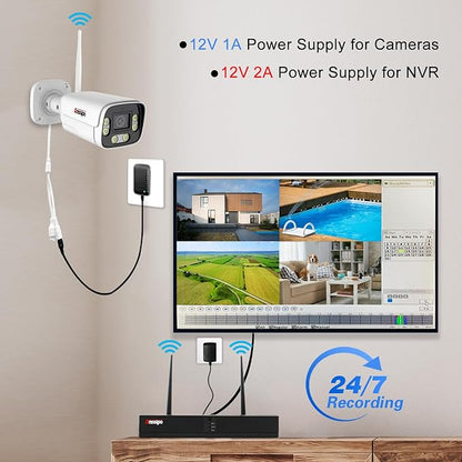 4K NVR Security Camera System Wireless, 8pcs Plug-in 3MP Security Cameras Outdoor Indoor, Dual Warning, 2 Way Audio, Color Night Vision, AI Detection, 8 CH WiFi Surveillance NVR, 2TB Hard Drive