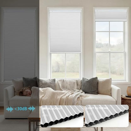 Custom Motorized Cellular Shades, Smart Honeycomb Blinds with Remote, 100% Cordless Thermal Blackout/Light Filtering Window Shades, No Drill Rechargeable Automatic Blinds for Indoor Windows