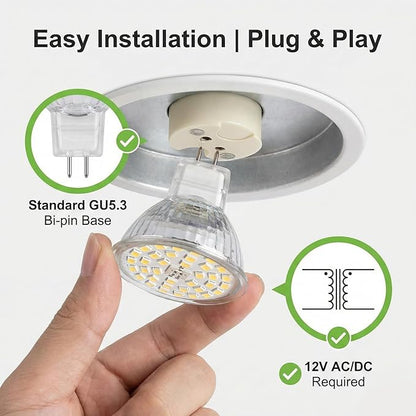 MR16 LED Bulbs 5W, 12V Low Voltage GU5.3 LED Spotlight Bulb, Non-dimmable, 450Lm, 120° Flood Beam Angle, for Landscape, Recessed, Track Lighting, Pack of 6 (3000K)