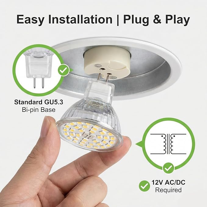 MR16 LED Bulbs 5W, 12V Low Voltage GU5.3 LED Spotlight Bulb, Non-dimmable, 450Lm, 120° Flood Beam Angle, for Landscape, Recessed, Track Lighting, Pack of 6 (4000K)