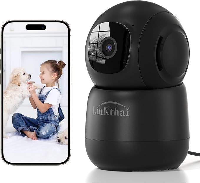 Indoor Camera, 2K Cameras for Home Security with App Motion Detection Auto Tracking Alarm Live Notice Schedule Default Location, Pet Camera with Night Vision, 2.4 GHz, Black