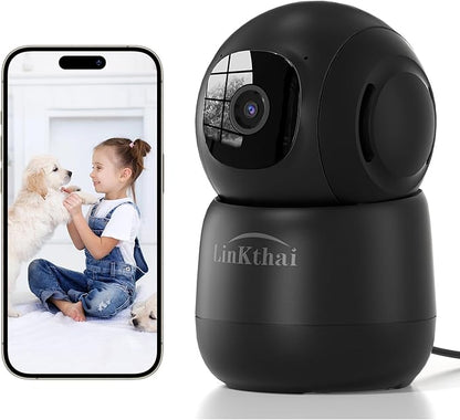 Indoor Camera, 2K Cameras for Home Security with App Motion Detection Auto Tracking Alarm Live Notice Schedule Default Location, Pet Camera with Night Vision, 2.4 GHz, Black