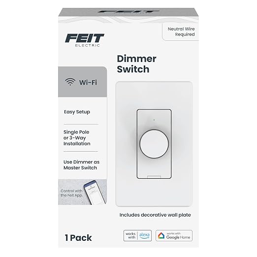 Feit Electric Smart WiFi Rotary Dimmer Switch, Neutral Wire Required, Single-Pole/3-Way/4-Way, Works with Alexa & Google Assistant, TRIAC Dimming, EZ Bluetooth Pairing, App Control, DIM/Rotary/WiFi
