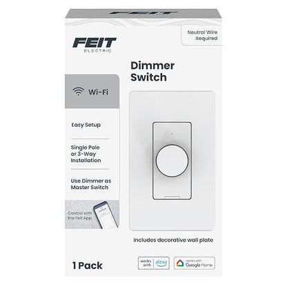 Feit Electric Smart WiFi Rotary Dimmer Switch, Neutral Wire Required, Single-Pole/3-Way/4-Way, Works with Alexa & Google Assistant, TRIAC Dimming, EZ Bluetooth Pairing, App Control, DIM/Rotary/WiFi