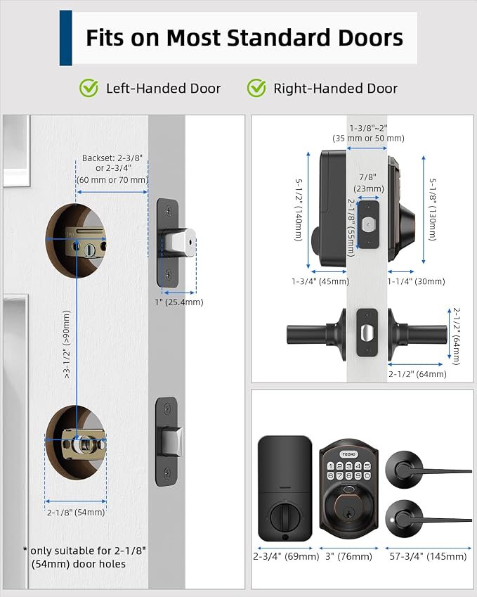 TEEHO TE002L Fingerprint Door Lock with 2 Lever Handles, Keyless Entry Deadbolt with Handle Set, Electronic Keypad Deadbolt for Front Door, Auto Lock and 1 Touch Locking, Oil Rubbed Bronze