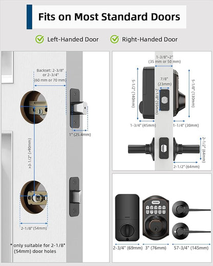 TEEHO TE002L Fingerprint Door Lock with 2 Lever Handles, Keyless Entry Deadbolt with Handle Set, Electronic Keypad Deadbolt for Front Door, Auto Lock and 1 Touch Locking, Oil Rubbed Bronze