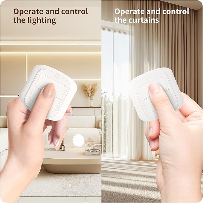 Wireless Switch (2-Key), Wi-Fi Smart Scene Switch, Battery Powered Wall Remote for Lights/Curtains/Scenes, Short & Long Press, No Hub Required