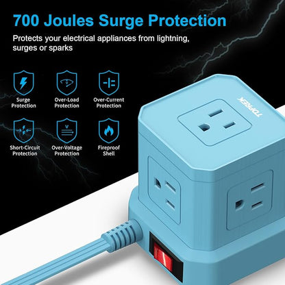Surge Protector Power Strip, 10 FT Flat Extension Cord with 5 Outlets, 2 USB-C & 2 USB-A, Power Strip with USB for Living Room, Nightstand, Office, Travel, Desk Charging Station, 700J