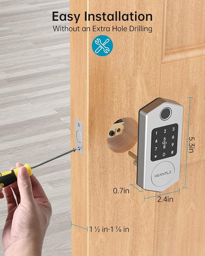 Keyless Entry Door Lock,HEANTLE Fingerprint Smart Deadbolts with Touchscreen Keypad for Front Door,Electronic Bluetooth Deadbolt with App Control,Auto Lock