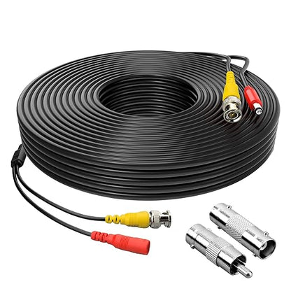 1 Pack 50ft BNC Video Power Cable Security Camera Cable Wire Cord for CCTV DVR Surveillance System with Connectors (BNC Female and BNC to RCA) (Black, 50FT)