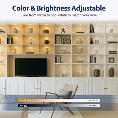 V4light Smart LED Puck Lights, Under Cabinet Lighting with Remote Control, Color Temperature Adjustable, Works with Alexa & Google Home, Plug-in Lights for Kitchen, Counter, Closet, Shelf (4 Pack)