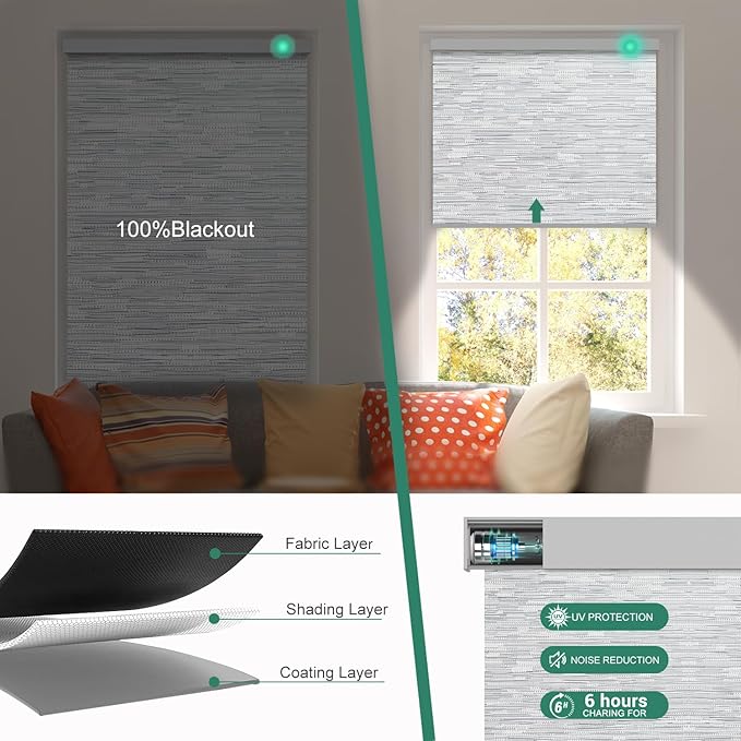 Motorized Blinds with Remote [100% Blackout & Silent Motor] Smart Blinds Compatible with Alexa Google HomeKit, Electric Roller Shades for Indoor Windows, Customized Size, Lace Grey