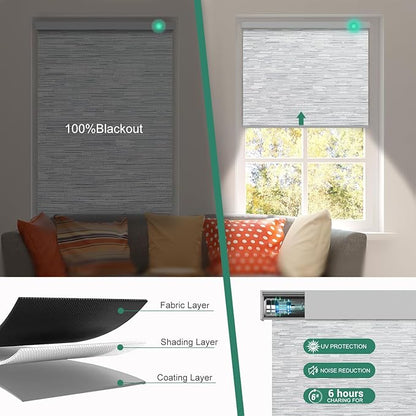 Motorized Blinds with Remote [100% Blackout & Silent Motor] Smart Blinds Compatible with Alexa Google HomeKit, Electric Roller Shades for Indoor Windows, Customized Size, Lace Grey