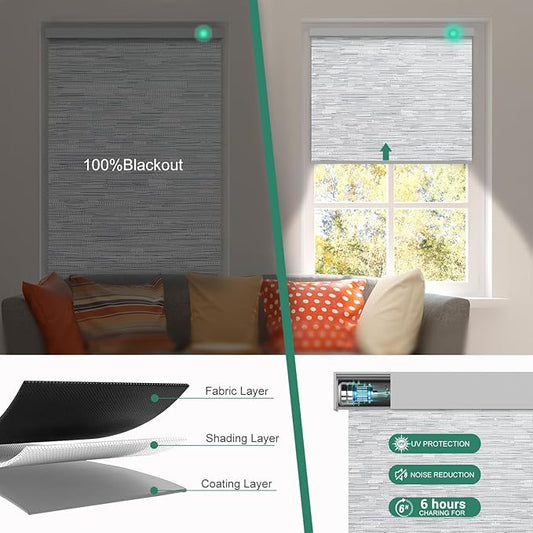 Motorized Blinds with Remote [100% Blackout & Silent Motor] Smart Blinds Compatible with Alexa Google HomeKit, Electric Roller Shades for Indoor Windows, Customized Size, Lace Grey