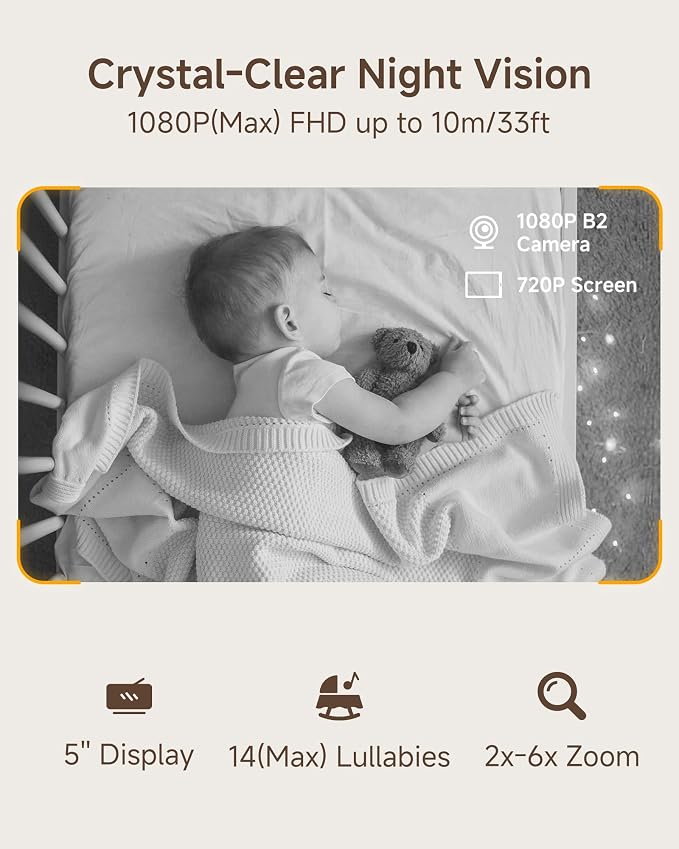ARENTI Baby Monitor B2 Kit, WiFi 6 Camera, 5'' Upgraded Wireless Display
