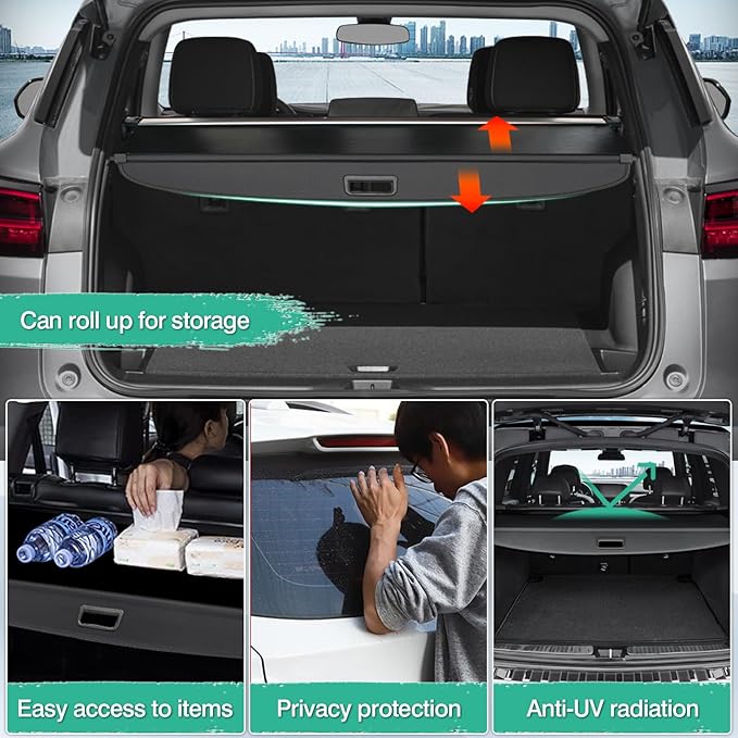 Powerty Retractable Cargo Cover for 2026 2025 2024 Chevrolet Blazer EV/Honda Prologue, Canvas Texture Trunk Cover Privacy Screen Rear Security Shade for Accessories