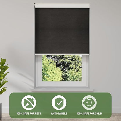 Motorized Blinds with Remote, Blackout No Drill Cordless Smart Roller Shades, Automatic Blinds for Windows, Black,29" W x 72" H