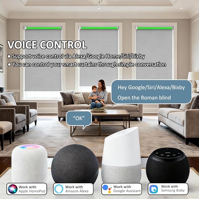 Matter Over WiFi Smart Roller Shade Motor for 1.5"/38mm Tube, WiFi Electric Blinds Kit Works with Apple HomeKit Alexa Google Home SmartThings, No Hub Needed, Quiet Wired Engine, Remote/Voice Control
