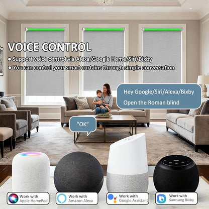 Matter Over WiFi Smart Roller Shade Motor for 1.5"/38mm Tube, WiFi Electric Blinds Kit Works with Apple HomeKit Alexa Google Home SmartThings, No Hub Needed, Quiet Wired Engine, Remote/Voice Control