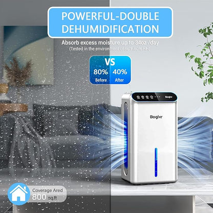 Dehumidifier for Home 1000 sq.ft - Quiet Small Dehumidifier with Hose for 3 Gear Timer, Auto Shut Off, Aromatherapy, Sleep Mode, 7-Color LED Light, for Bathroom, Bedroom, Basement (White)