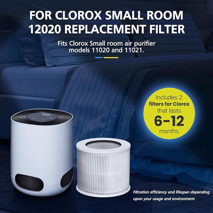 4 Pack 12020 Filter Replacement Compatible with Clorox Tabletop Air Purifier model # 11020 and Clorox Tabletop Smart Air Purifier model # 11021, 12020 HEPA Filter with 200 Sq. Ft. Capacity