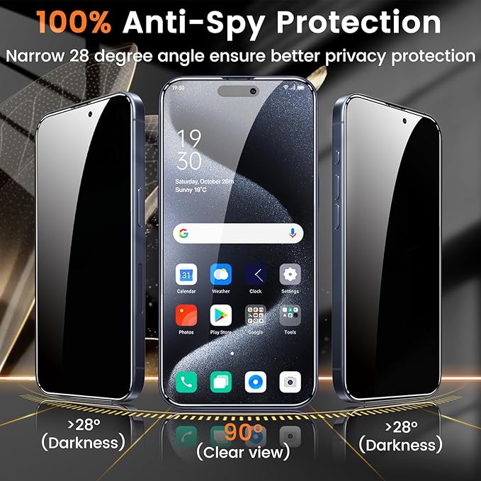 Lesakit 4+4 Pack Privacy Screen Protector for iPhone 15 Pro 6.1-Inch with 4 Pack Camera Lens Protector, Anti Spy Tempered Glass Film 9H Hardness Case Friendly