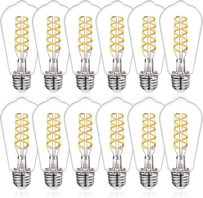12 PCS ST58 (ST19) LED Edison Bulbs, Dimmable Vintage Antique LED Filament Light Bulbs, 6W Equivalent 60 Watt, Daylight 5000K, 600 Lumens, E26 Base, Clear Plastic
