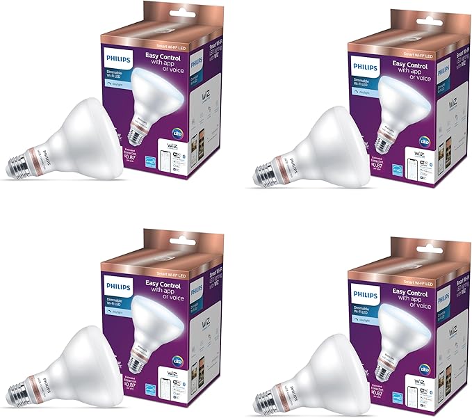 Philips Smart 65W BR30 LED Smart Light Bulb 4-Pack - Daylight - Connects to Your Wi-Fi - E26 Smart Bulb - Control with Voice or App- Powered by WiZ Connected