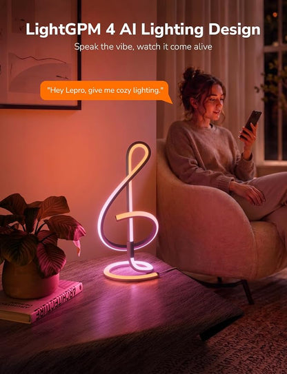 Lepro TB2 AI Smart Table Lamp, RGB+IC Addressable LED Lamps Alexa Google Home Enable, APP Control DIY Color Changing Modern Spiral Lamp, Music Sync, AI Generated Lighting LLM, 2.4 GHz WiFi/Bluetooth