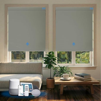 Motorized Blinds with Remote, Blackout Smart Blinds for Windows Automatic Shades Compatible with Alexa, Motorized Shades Customized for Bedroom Home Office (Blackout-Smoky Sea Garss)