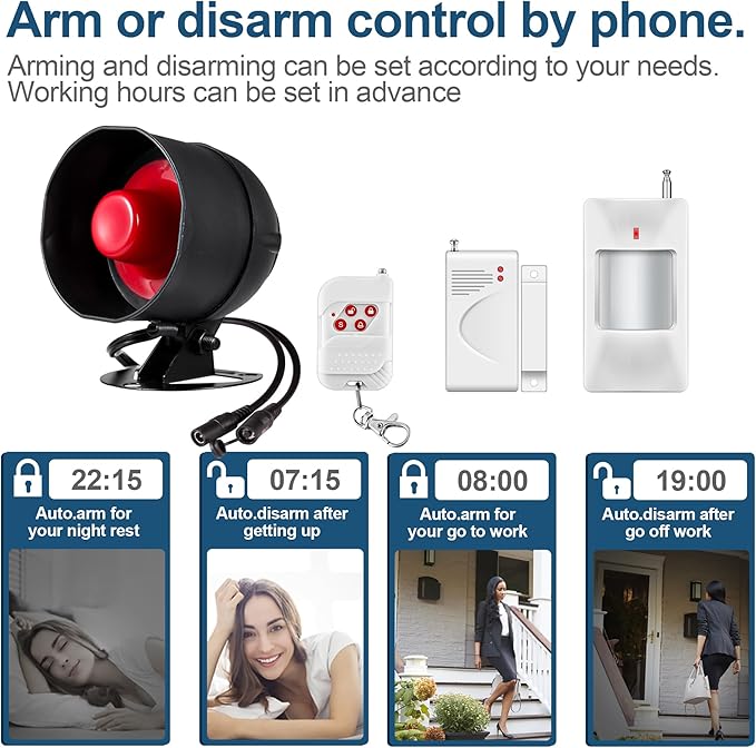 WiFi Alarm Home Security System, Wireless Alarm System with Loud 120dB Window Door Alarms Sensor, Remote Control WiFi Siren for Shed Garage