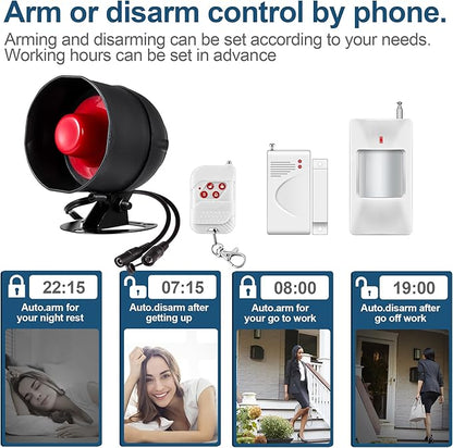 WiFi Alarm Home Security System, Wireless Alarm System with Loud 120dB Window Door Alarms Sensor, Remote Control WiFi Siren for Shed Garage
